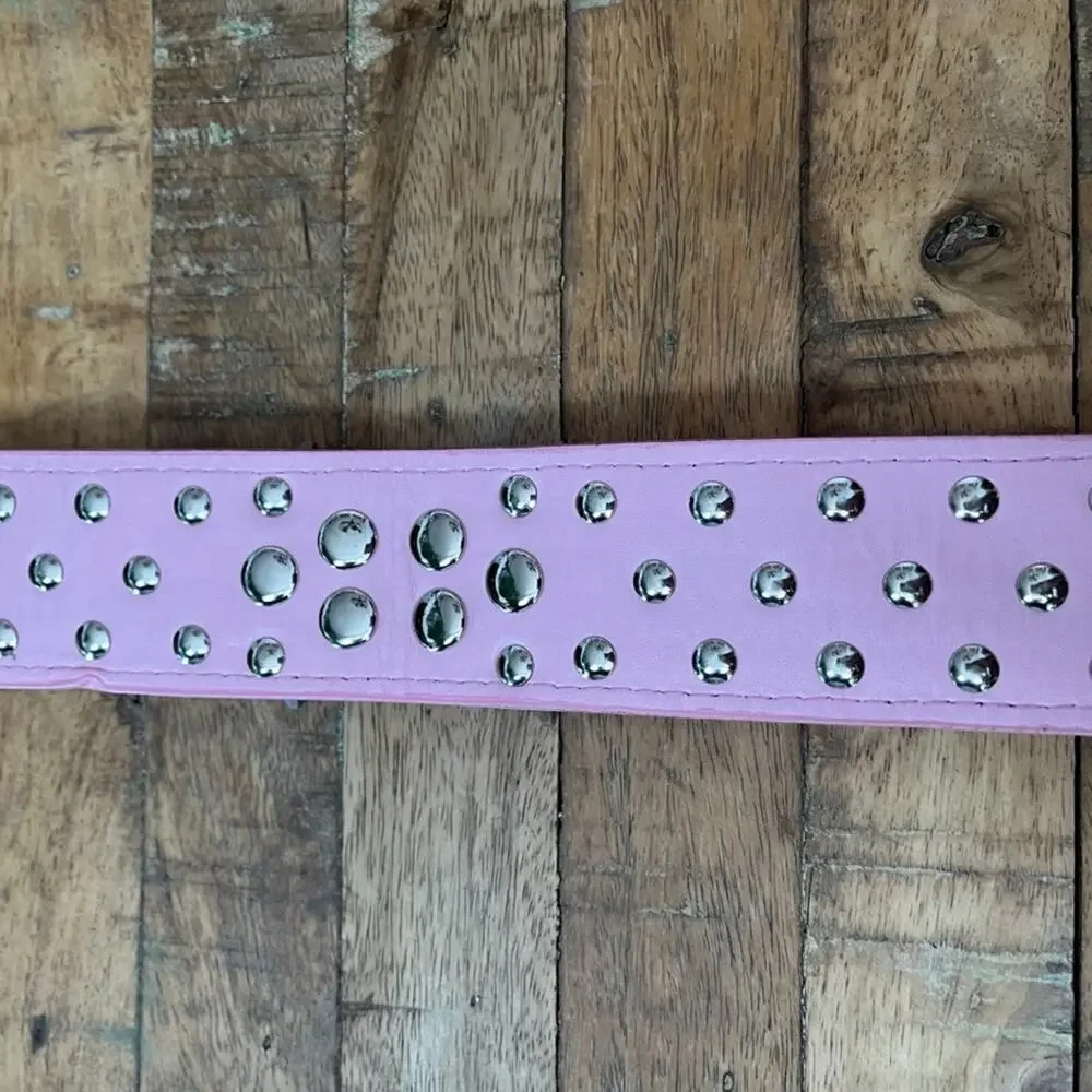 Pink Spiked Dog Collar Faux Croc Leather Medium Large 2